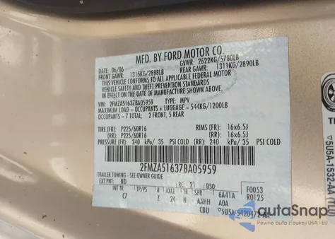 2007 Ford Freestar Se z USA, uszkodzony, nr VIN 2FMZA51637BA05959